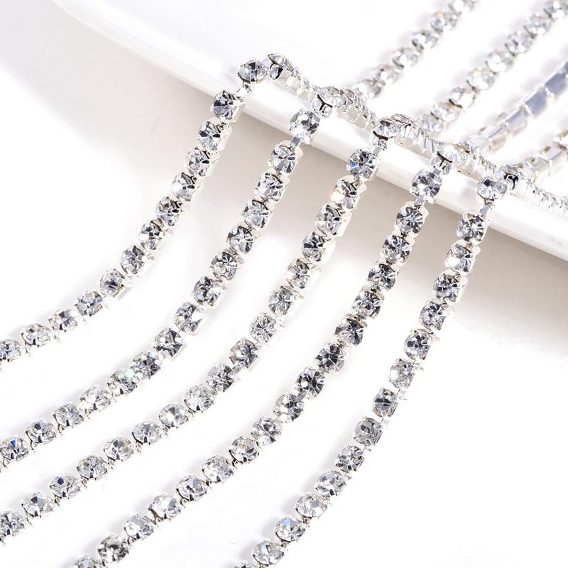 BLINGINBOX شريط كريستال راينستون من بلينغ إن بوكس 10 ياردات مع سلسلة مغلقة للخياطة لتزيين المجوهرات SS16 للحرف اليدوية لحفلات الزفاف DIY تزيين الأحذية والزهور 0.15 بوصة 4 مم قاعدة فضية مع ألماس شفاف - Image 2